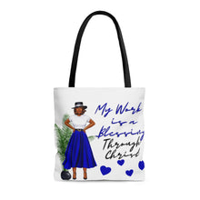 Load image into Gallery viewer, My Work is A Blessing Blue Tote Bag
