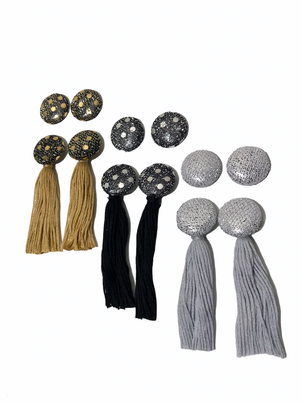 Sequins Tassel and Button Earrings